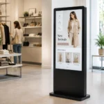 کیوسک لمسی ایستاده فرانکس با نمایشگر بزرگ در فضای فروشگاه، مناسب خرید برای فروشگاه‌ها